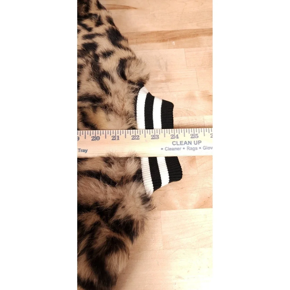 Metric Knits Dyed Rabbit Fur Leopard Bomber Snap‎ Jacket Size Medium